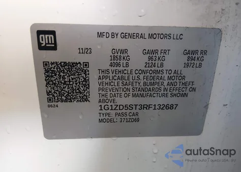 2024 Chevrolet Malibu Fwd 1Lt z USA, uszkodzony, nr VIN 1G1ZD5ST3RF132687